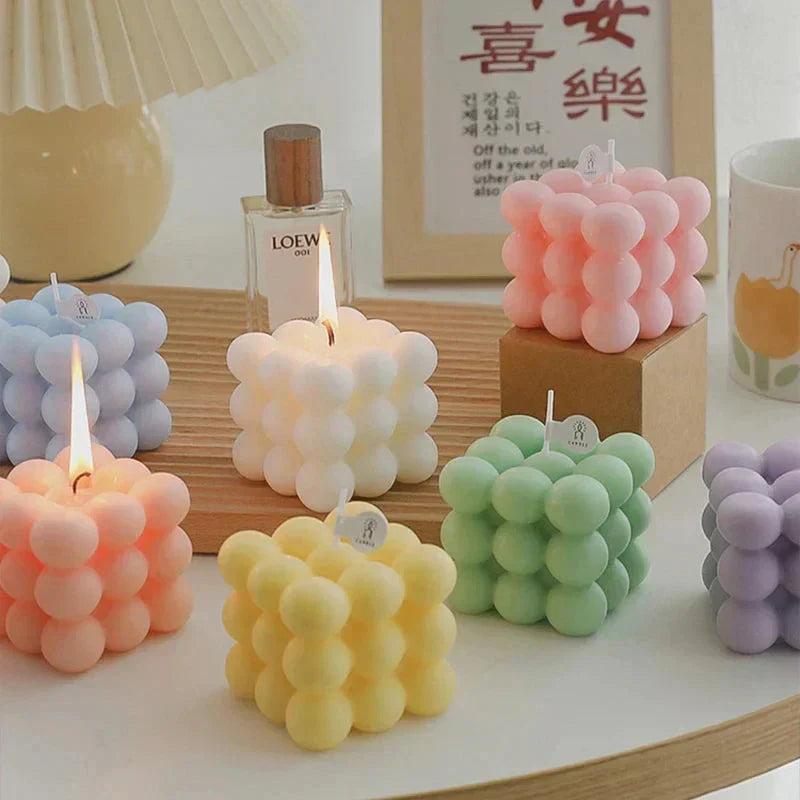 Vela Estilo Cubo de Bolhas Aromática de Soja para Decoração e Lazer